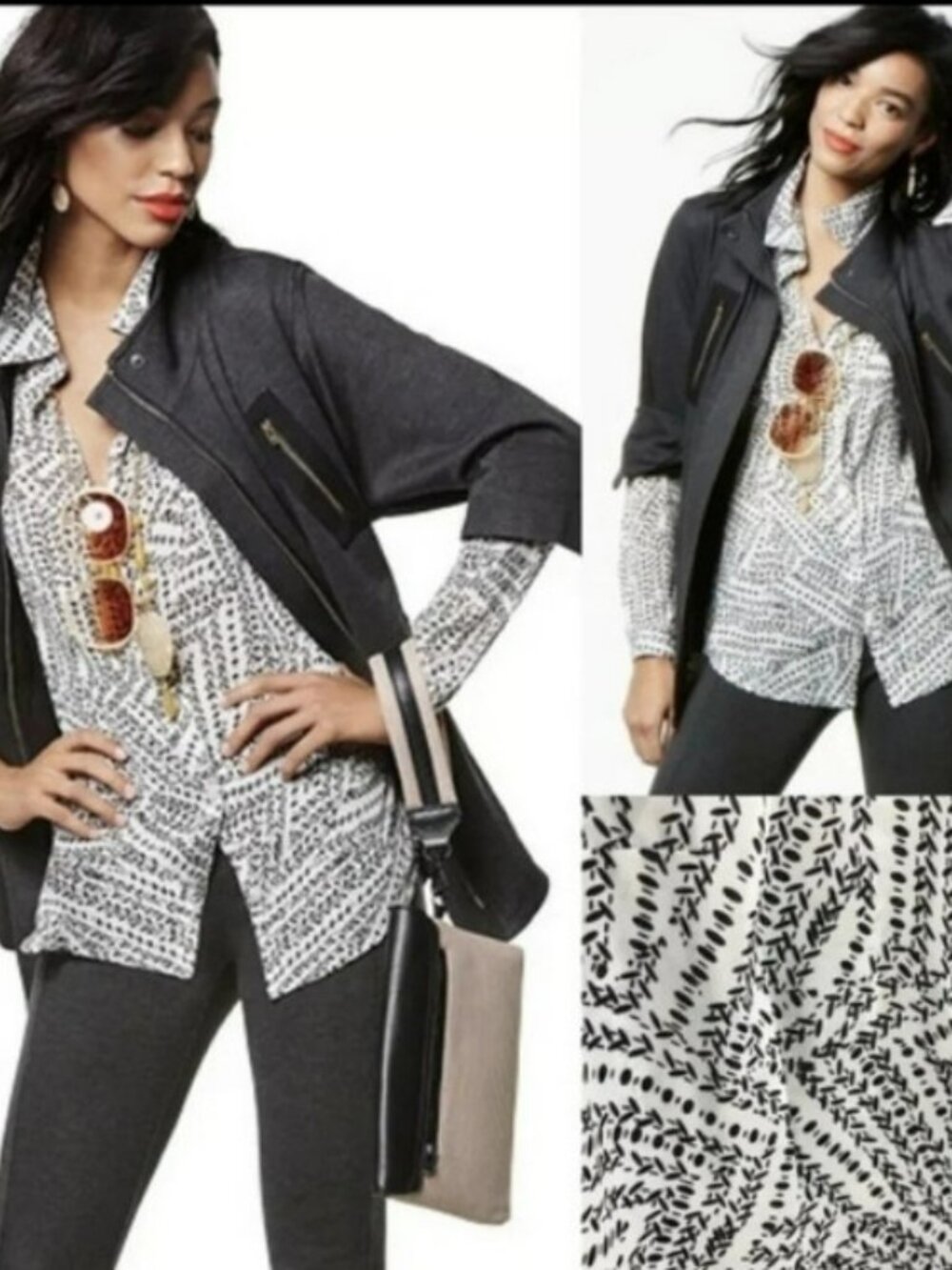 CAbi 3255 Printed Leaf Split Back Blouse